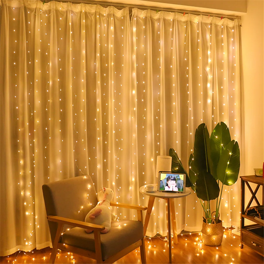 LED Remote USB Christmas String Lights, Curtain Lights, Fairy Guirlanda, ao ar livre, férias, casamento, quarto, decoração de casa, 8 modos