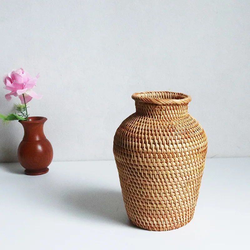 Woven Wicker Rattan Vase Basket Art Desktop Flower Vases Decoration Plants Flower Pot for Living Room Decoration Home Organizer