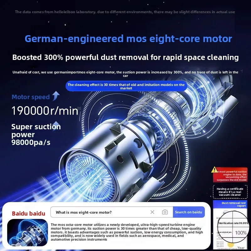 Car Vacuum Cleaner  Large Suction Wireless Handheld Small Car Strong Machine Power Mini Household Dual Use in Car
