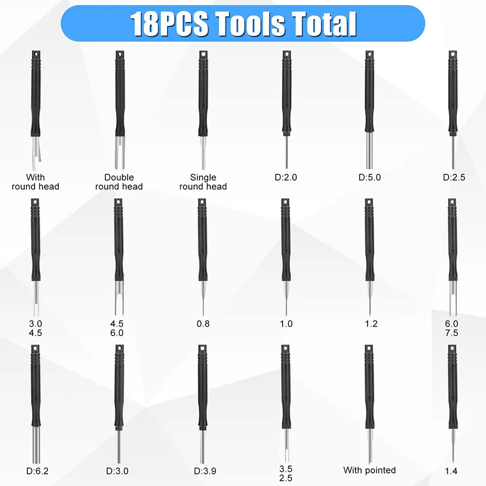 Kit de extracción de terminales de coche, herramientas de inspección de reparación, desmontaje de crimpado de cables eléctricos, 18 piezas