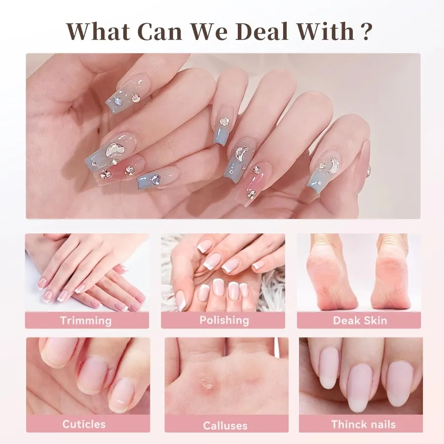 Electric Nail Drill 8in1 Cordless Electric Nail File with LED Light 5 Speeds Rechargeable Manicure and Pedicure Kit Hand Foot