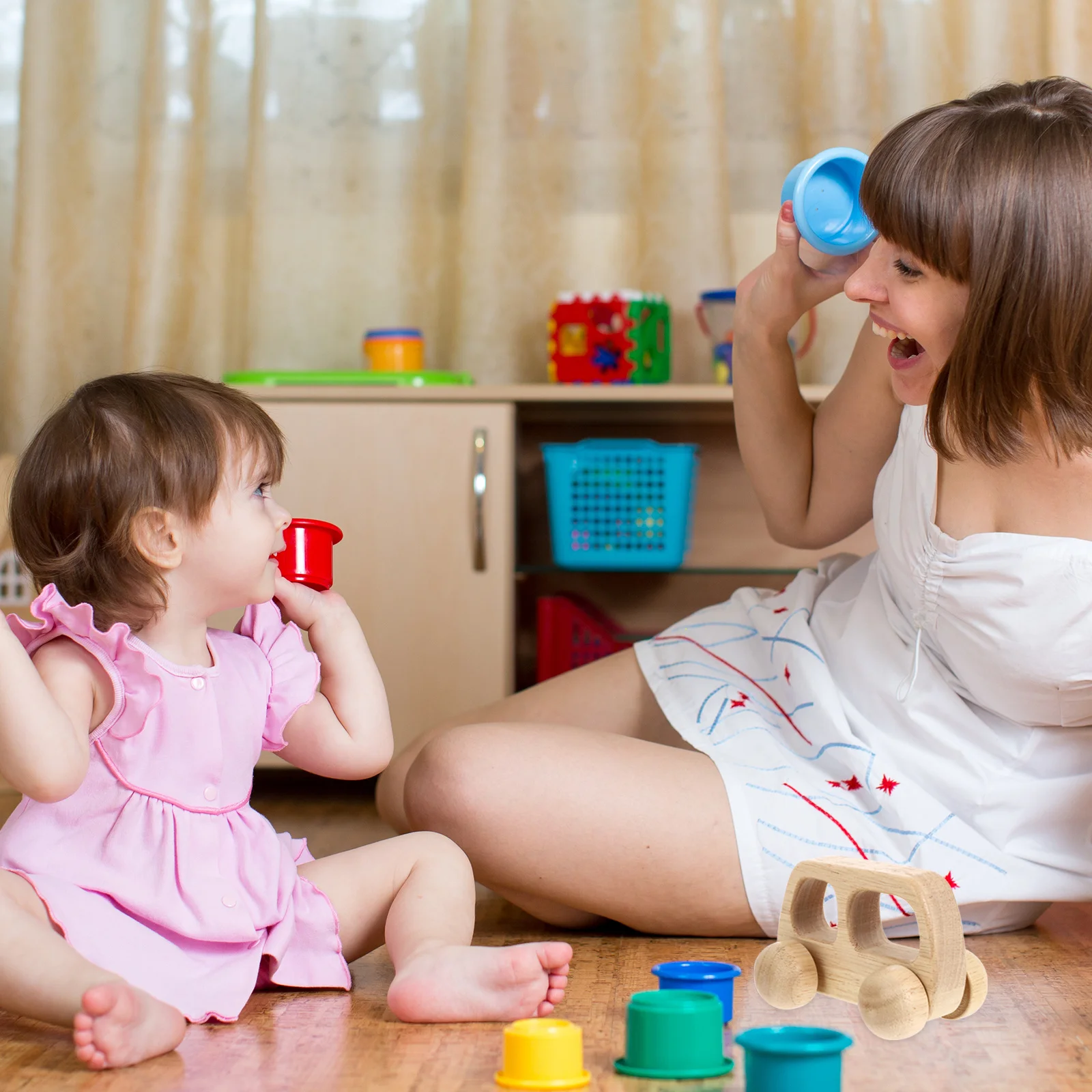 

2Pcs Baby Push Car Wooden Grasping Teething Development Sensory Skill Vehicle for Infant Toddler Crawling Walking Hand
