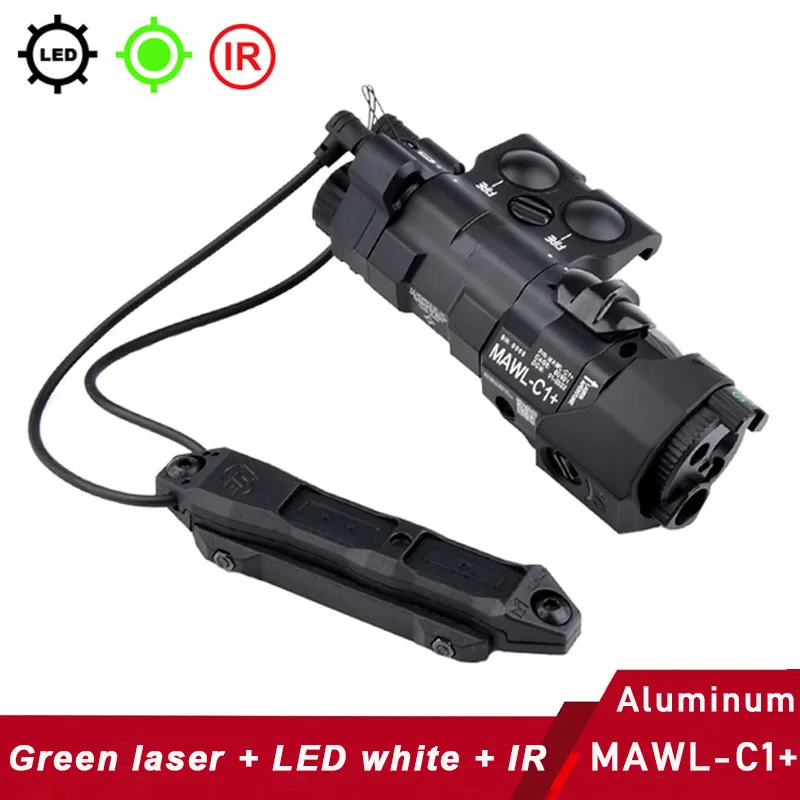MAWL-C1 + mira láser verde táctica de aluminio CNC luz blanca LED mejorada con linterna de caza láser IR riel Picatinny