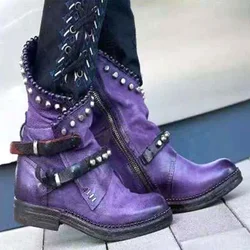 Fashion Women's Boot Mid Calf Street Style Modern Boots Low Heels New Fashion Neutral Vintage Style Rivet Decoration Women Shoes