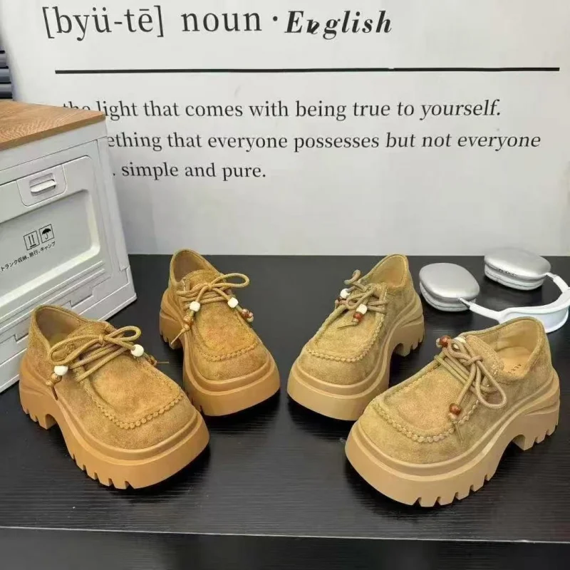 

British Style Platform Loafers for Women 2025, Chunky Sole Oxford Shoes, Lace Up Round Toe Casual Dress Shoes, Height Increasing