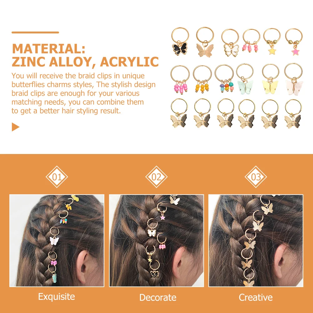 

18Pcs Butterflies Dreadlock Clips Hair Jewelry Accessories for Braids Hair Charms for Women Braid Accessories Braid Jewelry