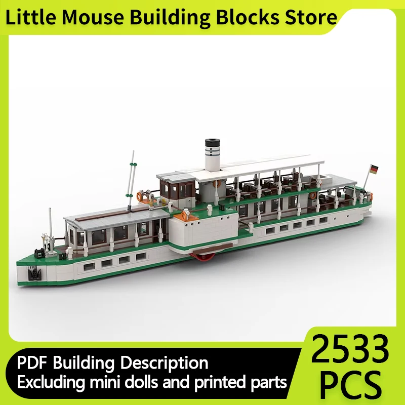 Boat Model MOC Building Bricks Tourism Sightseeing Steam-Ship Modular Technology Gifts Holiday Assemble Children Toys Suit