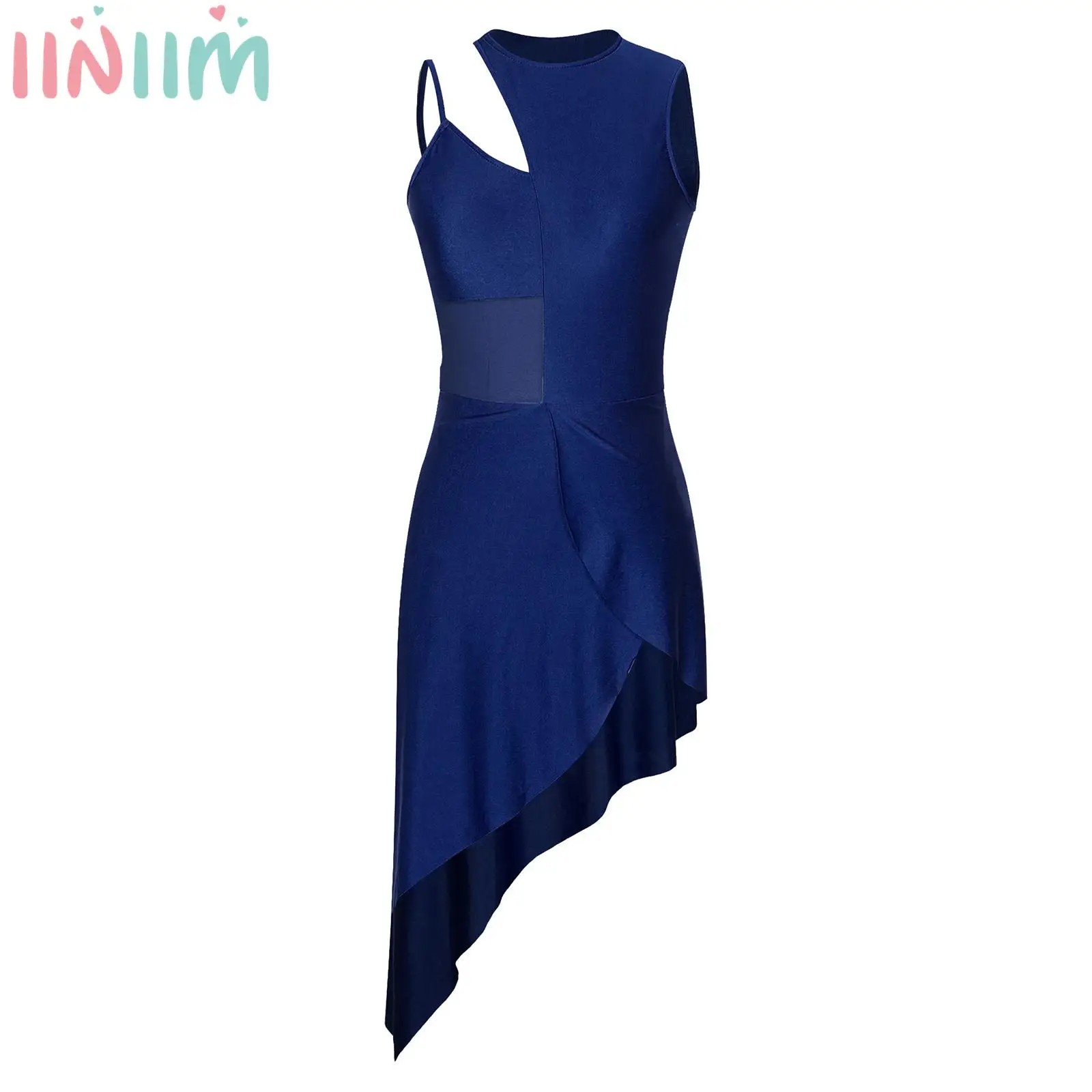 

Women Sleeveless Asymmetrical Shoulder Cutout Modern Ballet Dance Irregular High Low Dress Lyrical Contemporary Dance Costume