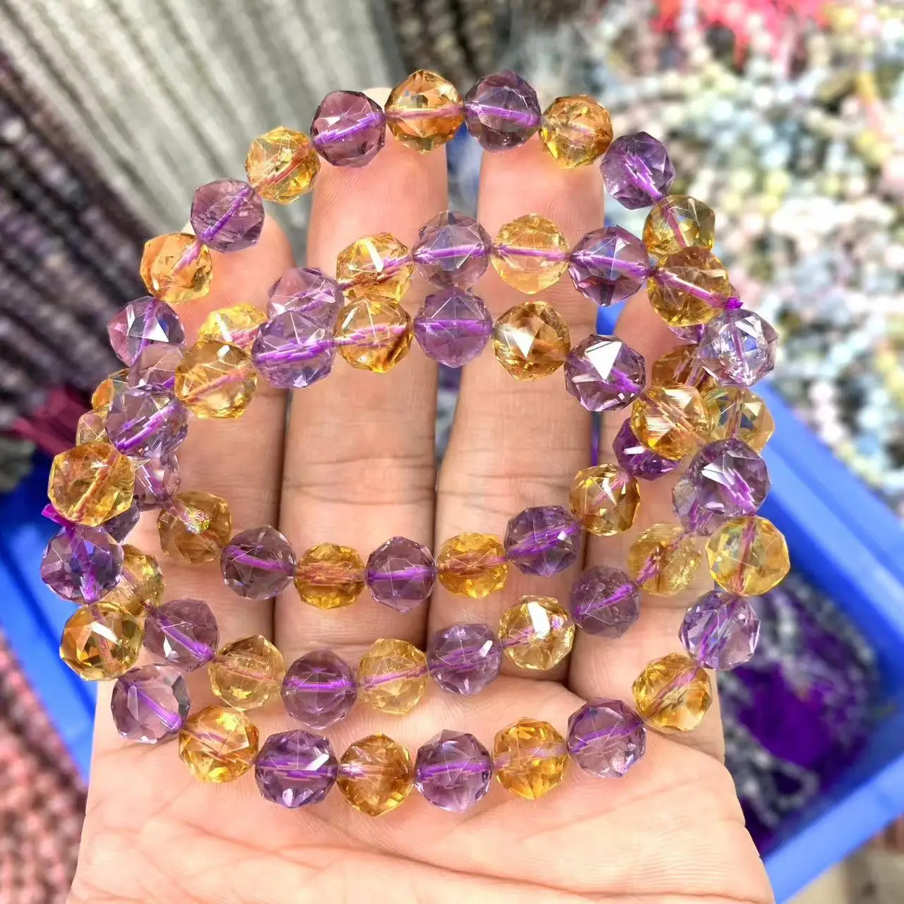 9-10mm Faced Amethyst Citrine Stone Beads Bracelet Natural Gemstone Jewelry Birthstone Of Sagittarius Aquarius For Gift