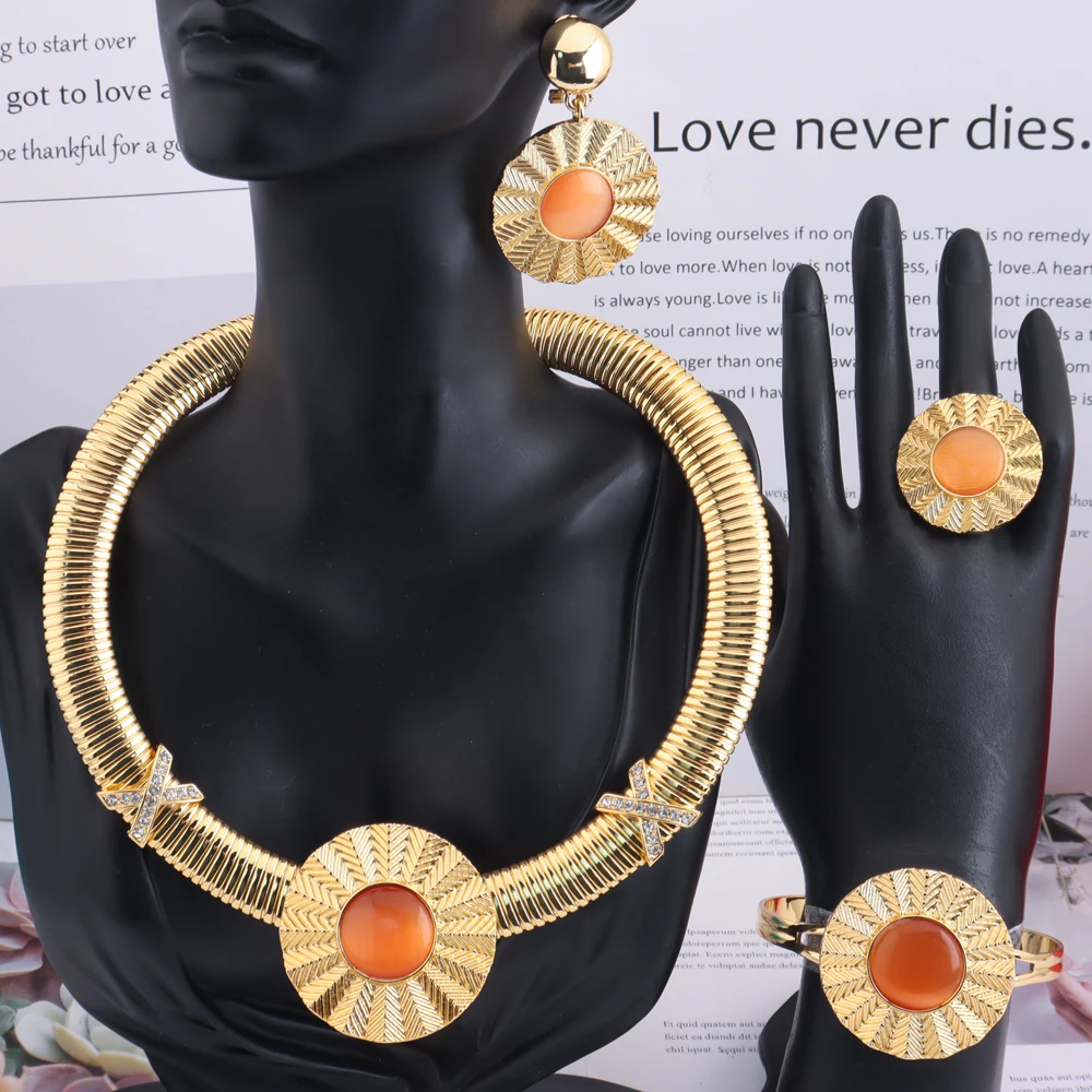 Luxuriöser Hochzeitsschmuck für Damen, Trendige Modeschmuck-Kollektion 2026, 18K Brasilianisch-Italienisch Vergoldete Schmucksets im Angebot – Detail 20