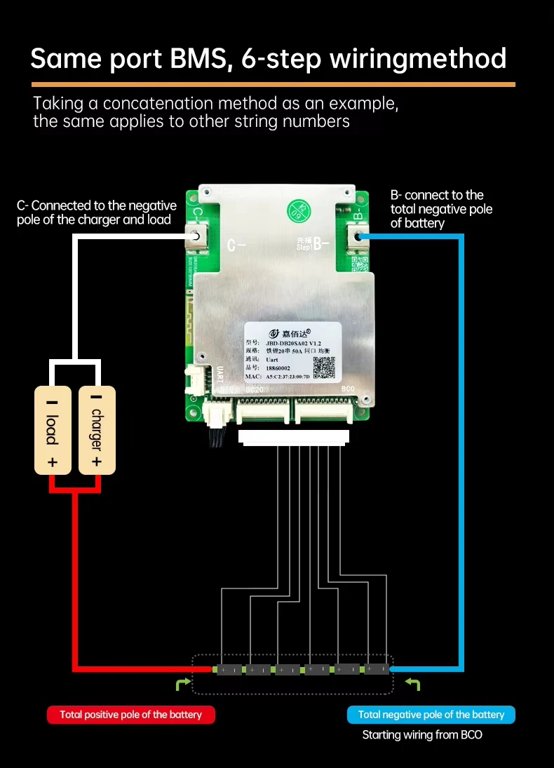 SMART BMS JBD 8S-20S 80A Battery Protection Board 36V-72V LiFePo4 Li-ion BMS Built-in BT With UART for E-Bike Soar Energy Storag - view 5