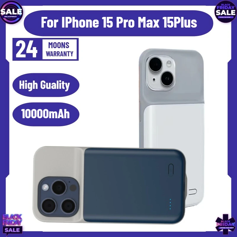 

Чехол-аккумулятор 10000 мАч для iPhone 15 Pro Max 15 Plus, умный чехол-зарядка, портативный аккумулятор, Power Bank