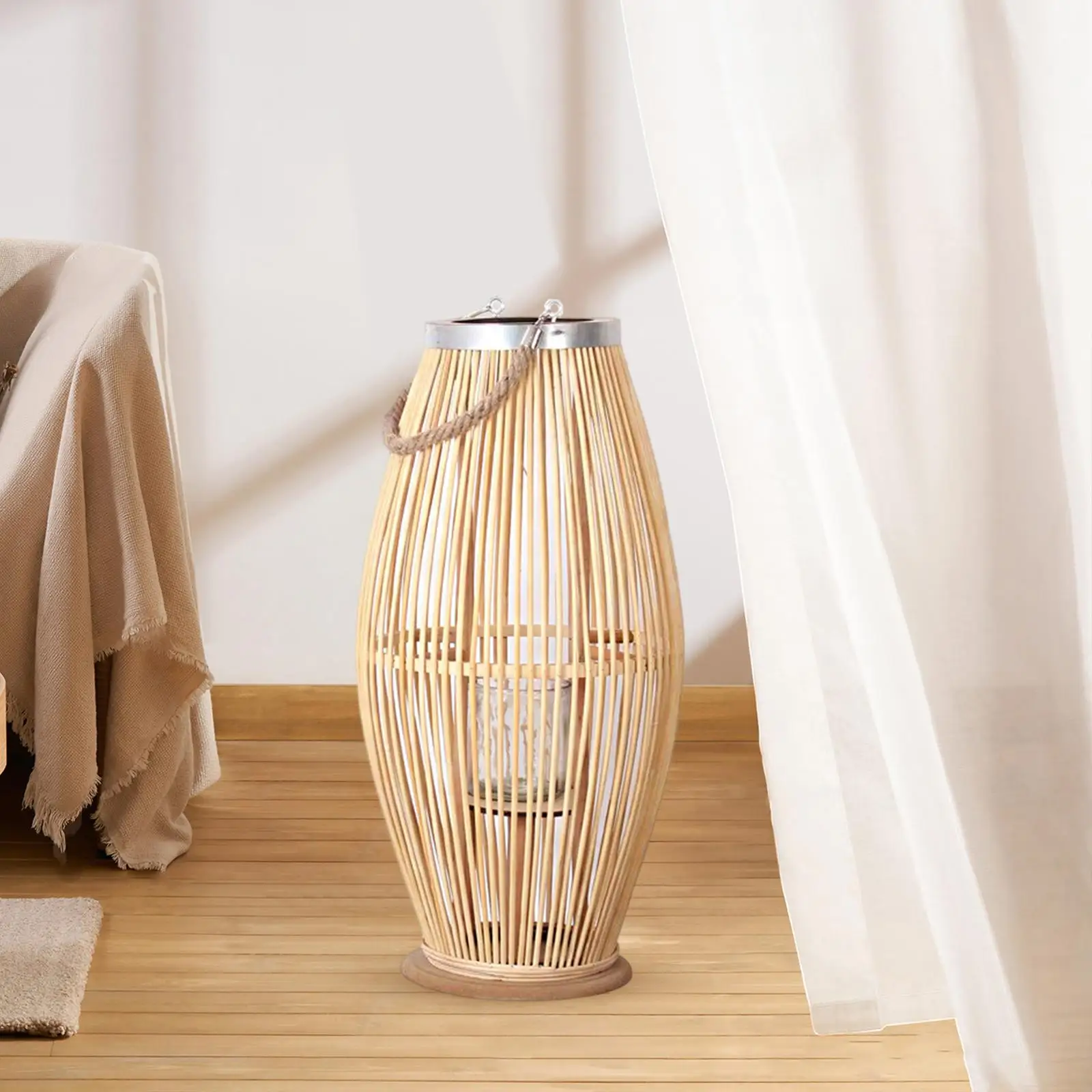 Bamboo Hand Woven Candle Holder Lantern Wind Lamp Nordic for Outdoor Home