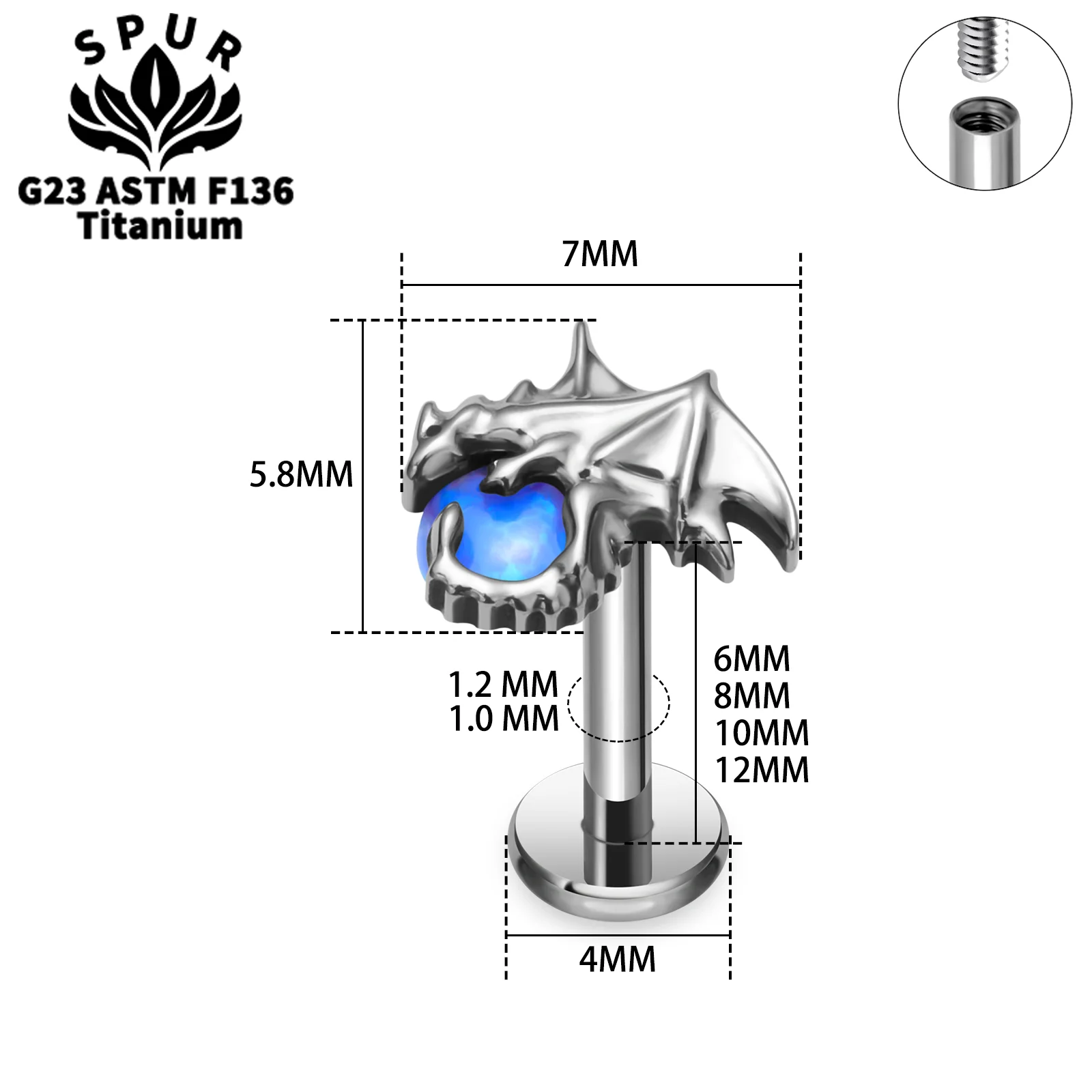 New G23 Titanium Piercing 16G 18G Ptersosaur Dragon Hug Opal Nose Ear Stud Earrings Women Helix Tragus Cartilage Body  Jewelry image 2