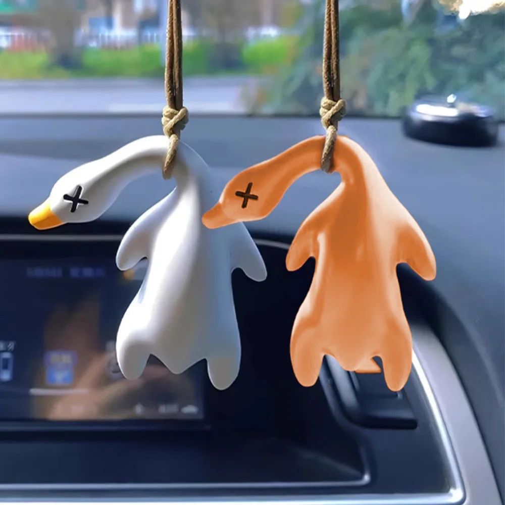 Color Change Goose Roasted White Roast Duck Car Pendant Swing Duck Car Hanging Ornament for Car Products Interior Accessories