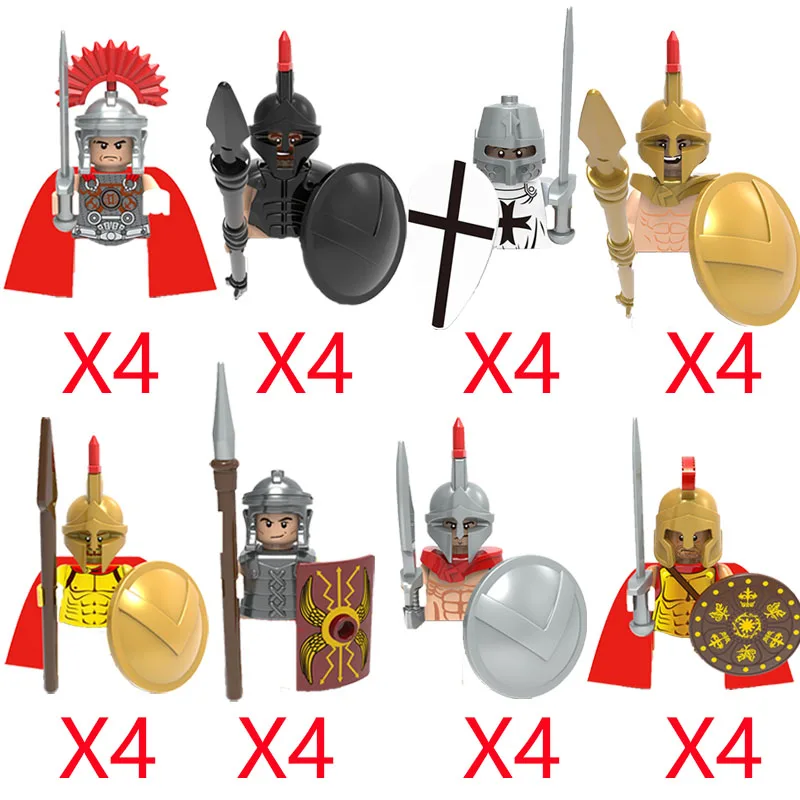 Military Building Blocks Medieval Roman Solider Figures Gifts Toys Weapons Sword Shield Helmet Cloak Halberd Bow and Arrow MOC