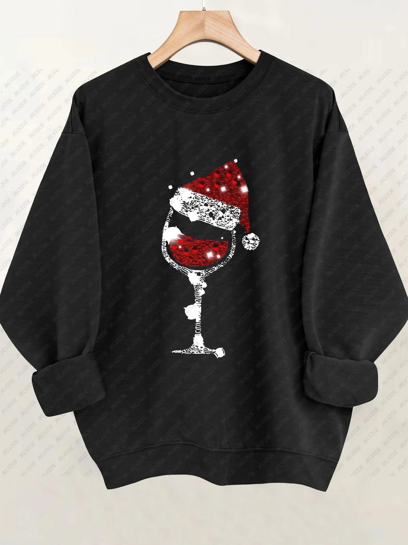 

2024 New Christmas Women Round Neck Long Sleeved Sweatshirt Christmas Wine Glass Pattern Printed Harajuku Hoodies Y2K Tops Men