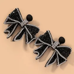 New Black Fashion Rhinestones Bowknot Exaggerated Dangle Earrings for Women Vintage Temperament Premium Fashion Jewelry K-
