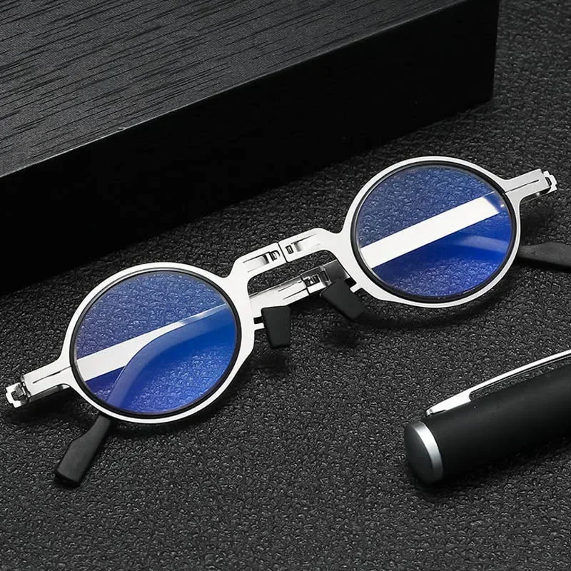 Lunettes de lecture pliantes vintage pour hommes et femmes, blocage de la lumière bleue, cadre rond en métal, hypermétropie, lunettes pour délinquants