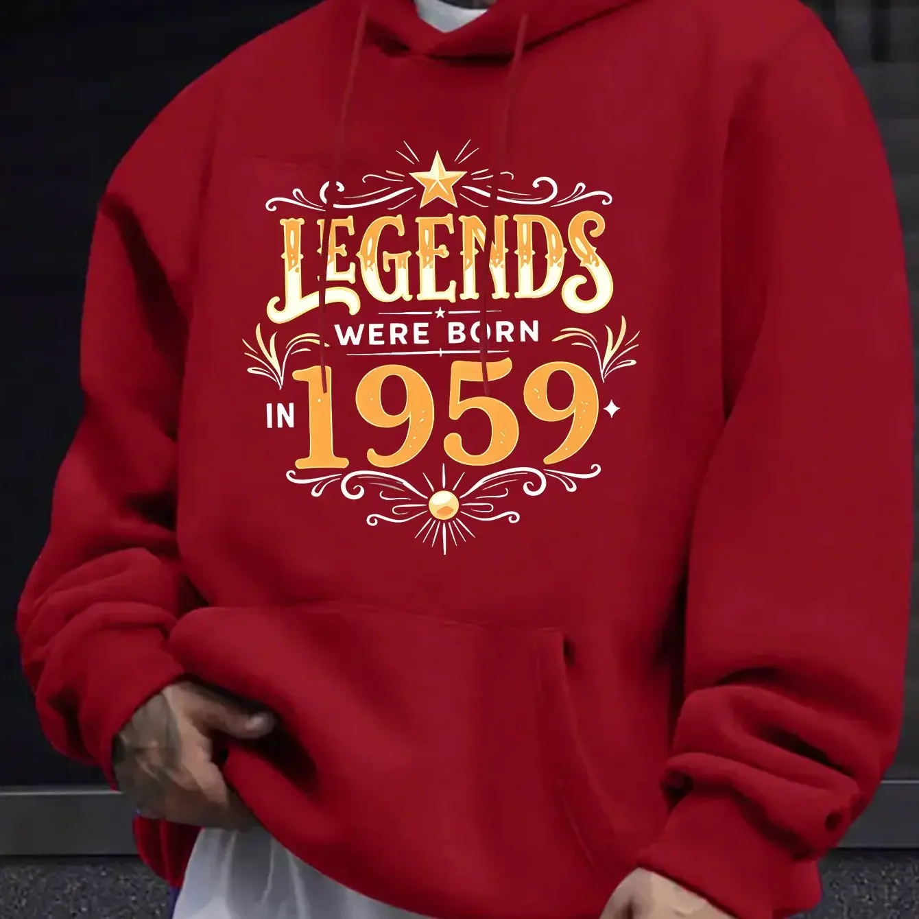 Legends Were Born In 1959 Vintage Letter Graphic Hoodie Birthday Gift Print Casual Long Sleeve Front Print Pullover Sweatshirt