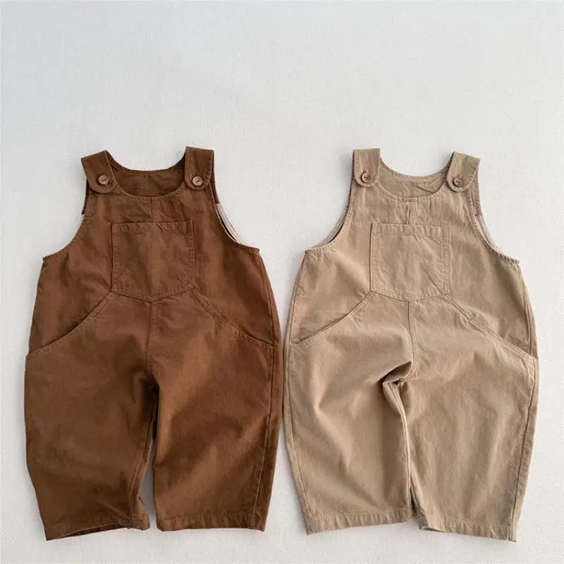 

2025 Autumn New Children Loose Overalls Solid Boys Vintage Jumpsuit Girls Strap Trousers Baby Casual Overalls Kids Clothes