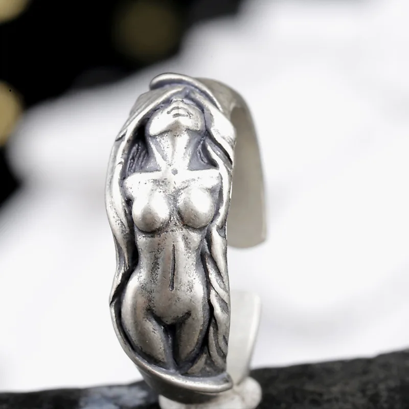 

really 925 Silver Handmade Art Beauty Sexy Naked Girl Ring for Men and Women Retro Thai Silver Exaggerated Ring Boutique Jewelry