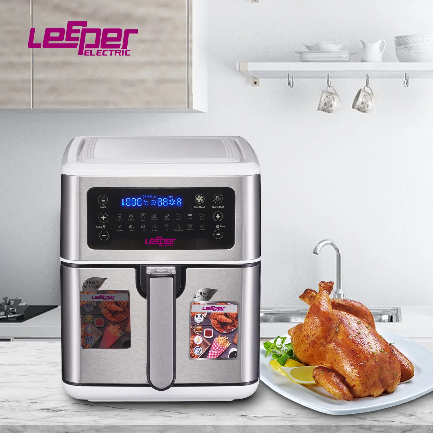 New Arrival 5.5L Air Fryer Multiple Cooking Functions Smart 8-in-1 Digital Nonstick Electric Air with Basket