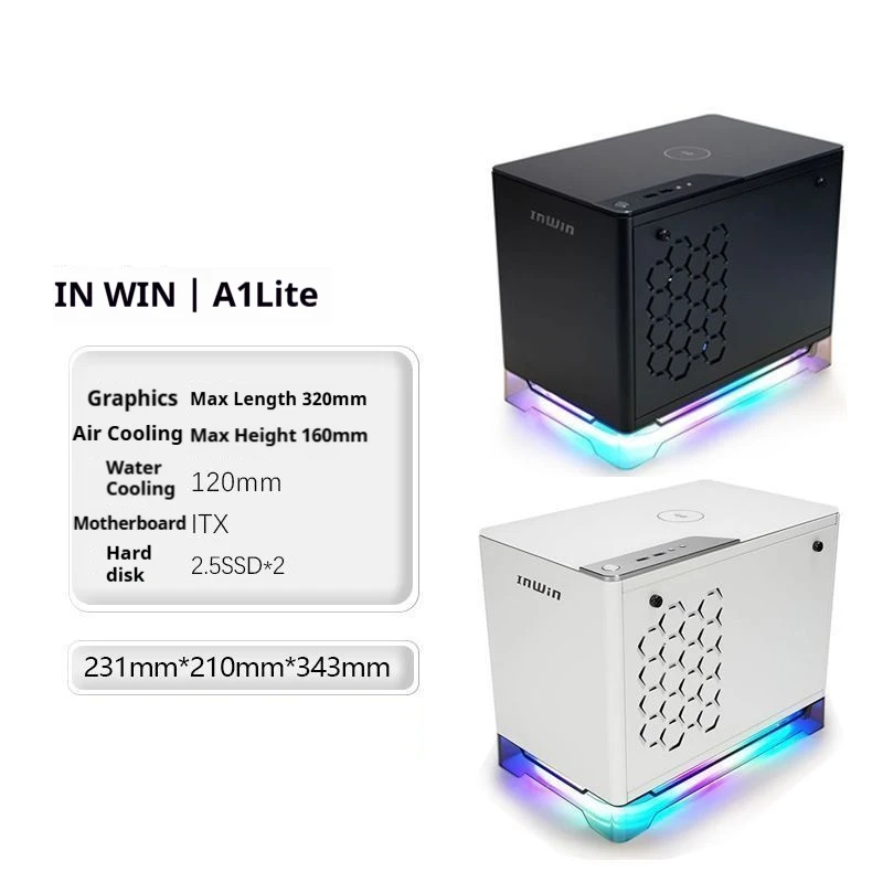 Casing Mini Inwin A1 Lite ITX Mendukung Kartu Grafis 320mm, Pendingin 160mm, Pendingin Udara Dual Tower, Casing Desktop Gaming Kantor