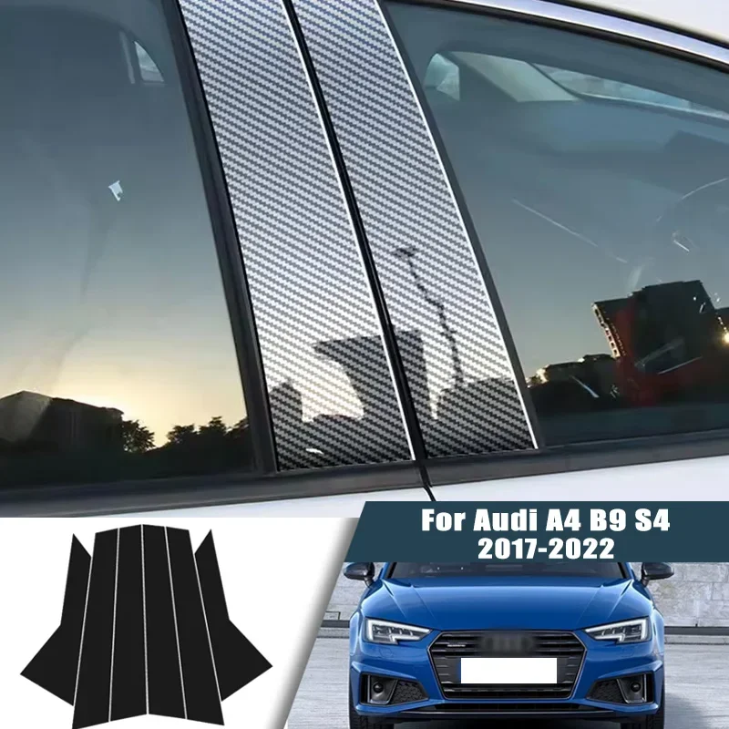 Glossy Black Carbon Fiber Window Door Deal B C Pillar Post Cover Sticker For Audi A4 B9 S4 2017-2022 2018 2019