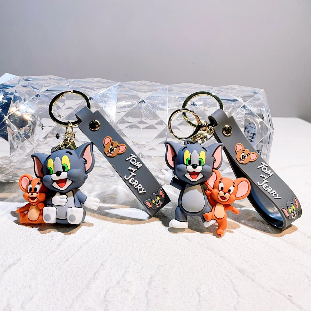 Tom and Jerry Anime Cartoon Ornament Keychain Car Key Bag Pendant Cute Cat And Mouse Action Doll Collectibles Kids Gift Toys