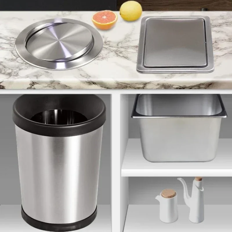 

Countertop embedded stainless steel garbage...