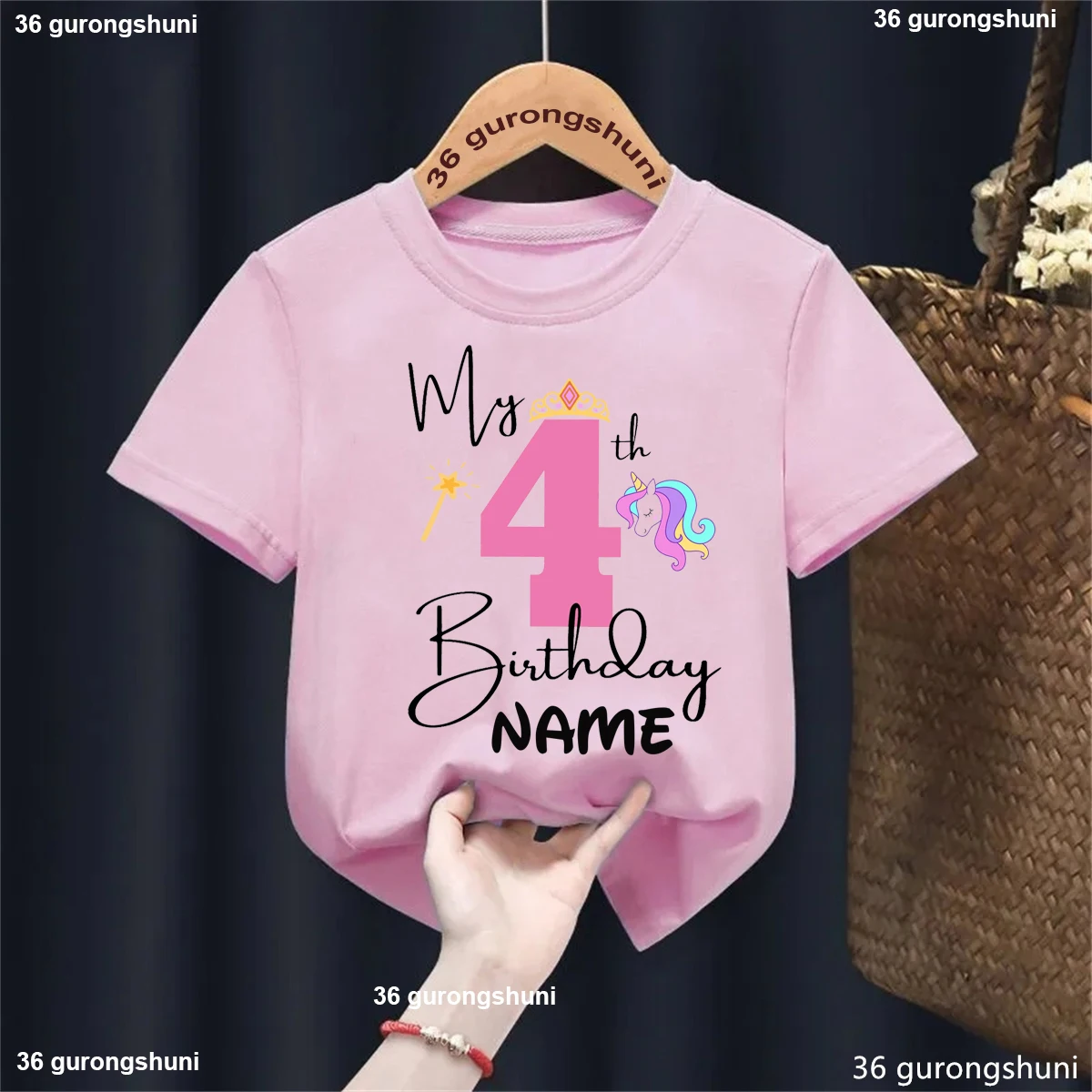 

Custom Name My 4th/5th Birthday Unicorn Magic Wand Crown Printed T Shirt Girls Princess Birthday Gift T-Shirt Kids Clothes