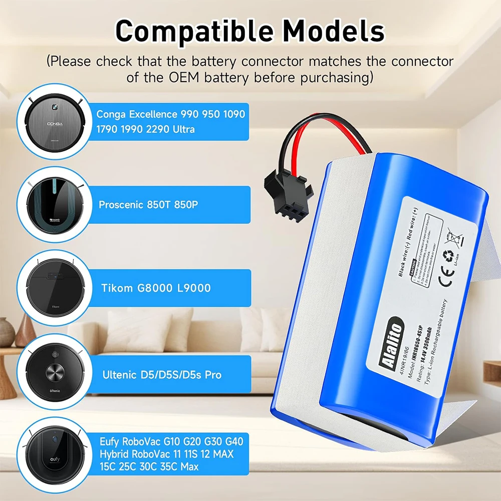 for Conga Excellence 990 950 1090 1790 1990 2290 Ultra,for Ultenic D5, for Venga 3000 3001 vacuum cleaner 4000mAh li-ion Battery