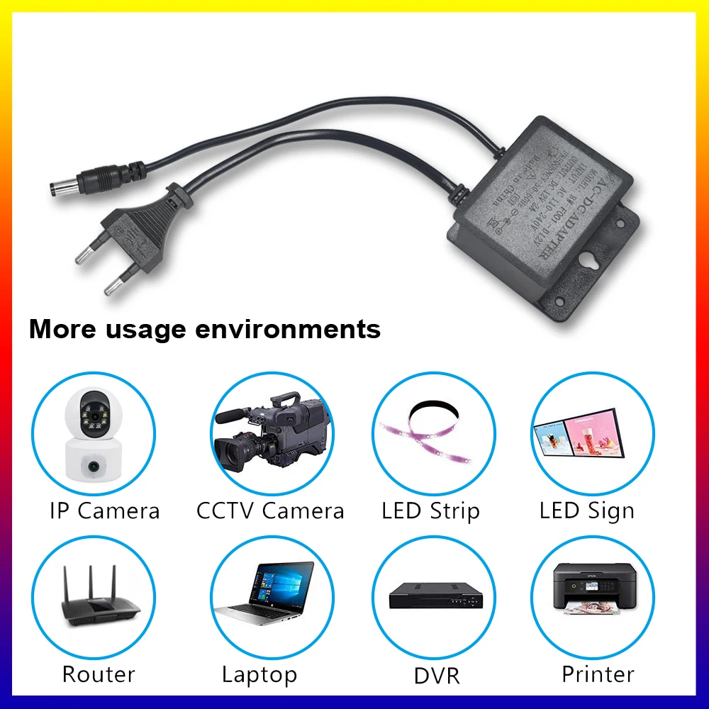 2pcs DC12V 2A EU Plug Power Adapter Waterproof For CCTV Security Surveillance AHD Camera Charger NVR DVR Input AC100V-240V