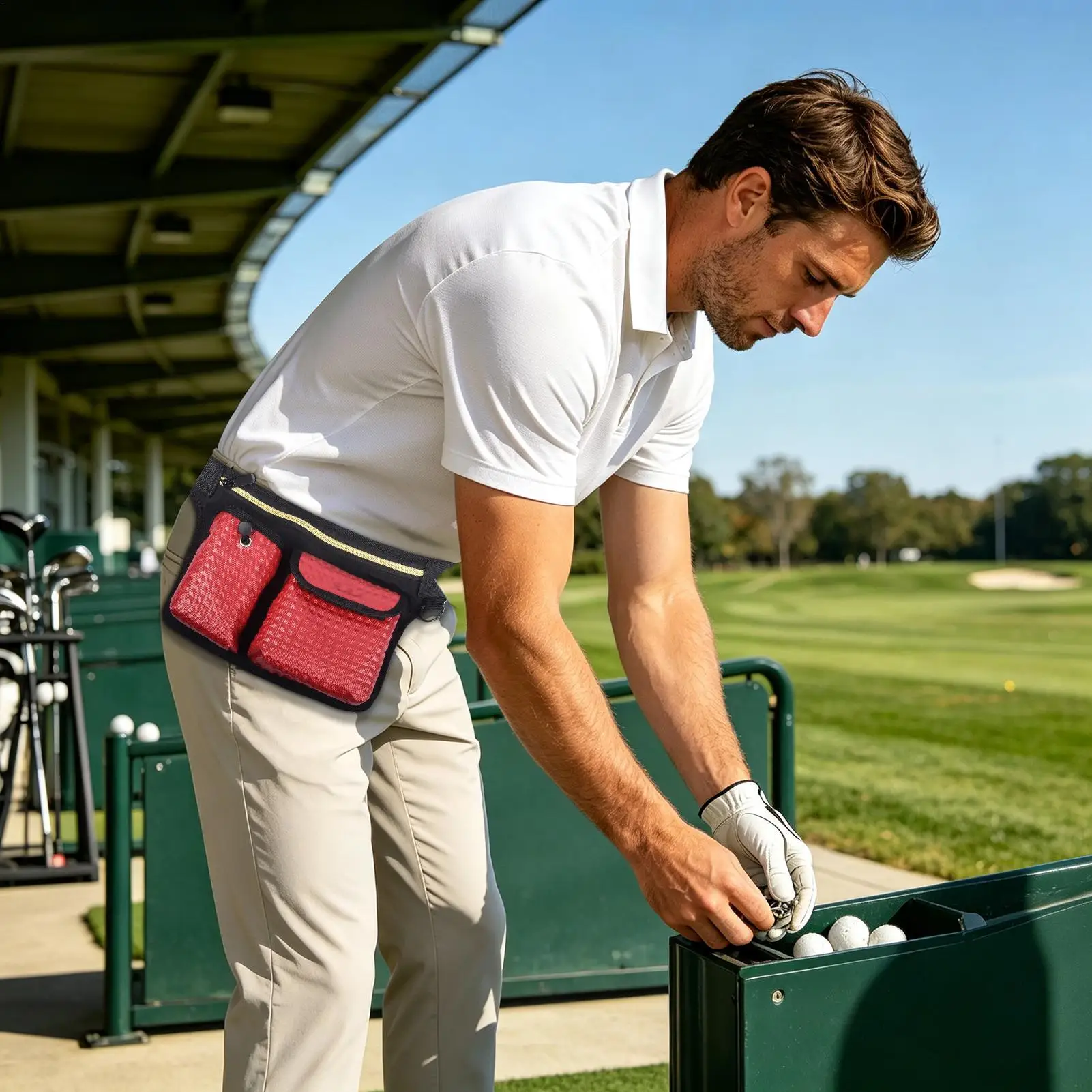 Multi-Compartment Golf Waist Bag Soft Breathable Adjustable Waist Pouch Golf Ball Marker Tee Holder for Course Driving Range