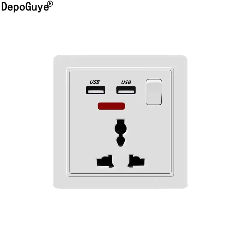 

DepoGuye ЕС Стандартный розетка панель, 5V 2.1A двойной usb-порт для зарядки, 86 мм * 86 мм, с тремя отверстиями на пять отверстий, разъем питания