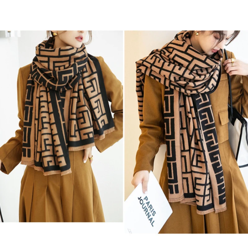 Women\'s Autumn Winter Imitation Cashmere Scarf Warm Pashmina Shawl Wholesale 2024 New Luxury Brand Fashion Thick Warm Blanket