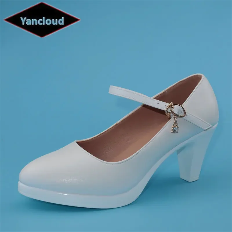 

Quality Soft Leather Shoes Woman Block High Heels Spring 2024 Shallow Mary Janes Office Work Platform Pumps Size 42 43 32