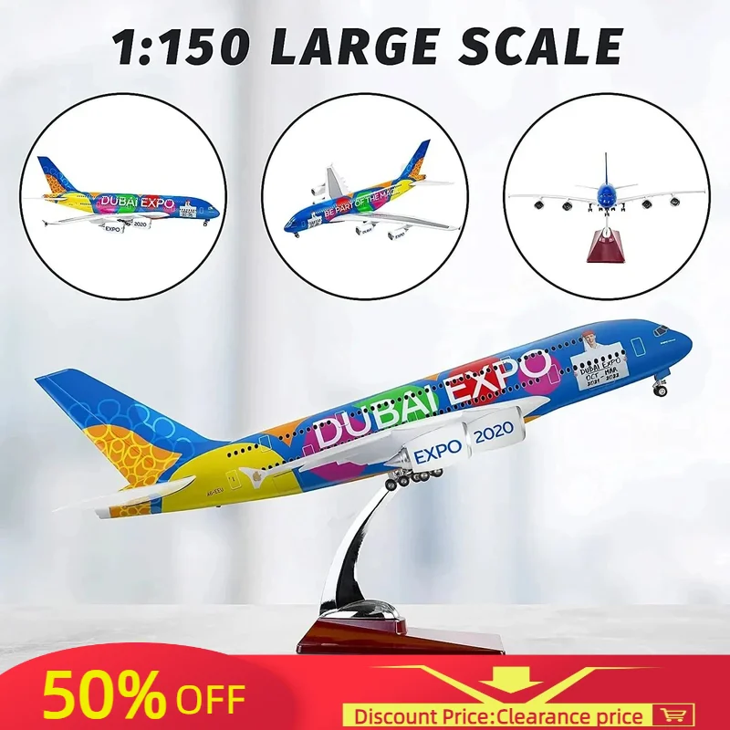 1:160 Scale Large Model Airplane Airbus 380 Plane Emirates Airplanes with LED Light for Collection Gift Office Desktop Decorati