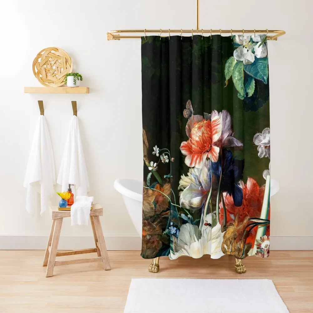 

PINK RED ANEMONES WHITE FLOWERS,BUTTERFLY IN BLACK Shower Curtain In The Bathroom For Bathrooms Luxury Bathroom Curtain