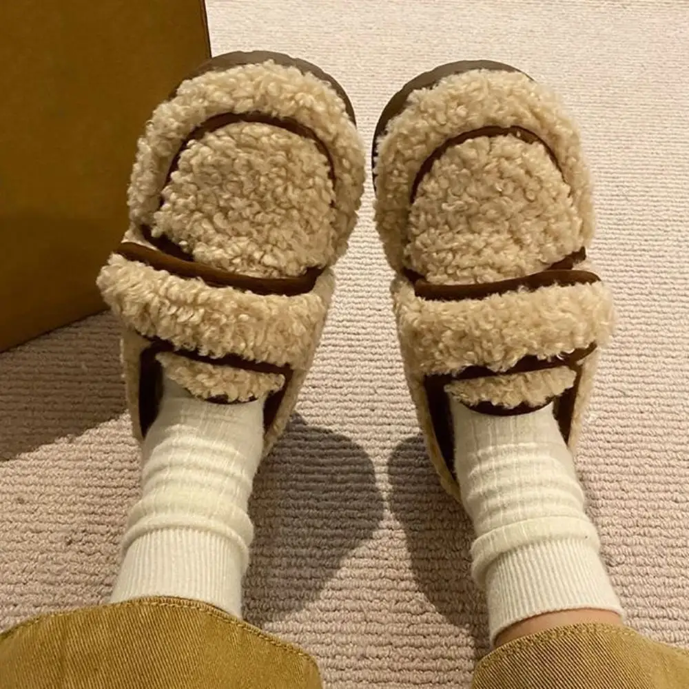

Модные теплые тапочки с круглой головкой, Нескользящие повседневные флисовые тапочки ягненка, домашние и уличные зимние тапочки на мягкой подошве, женские и женские