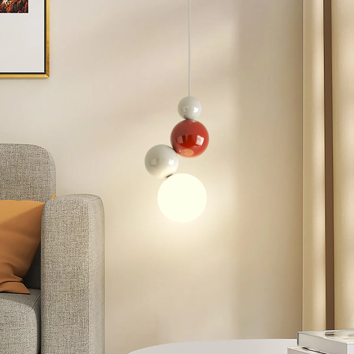 2026Modern Glass Led Chandelier Nordic Color Ball Hanging Lights Bedroom Bedside Small Pendant Lamp Cream Living Room Aisle Ligh