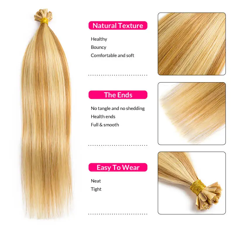 Straight Keratin U Tip Hair Extensions Real Human Hair 12-24Inch WXMY Natural Fusion Human Hair Extension Muti-Color 50Pcs/Set