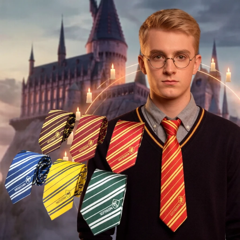 Harry Potter Magic Academy Tie; Women's JK; Snake Academy Slytherin; Fandora; Ravenclaw; Hufflepuff; DK Tie Style view 5