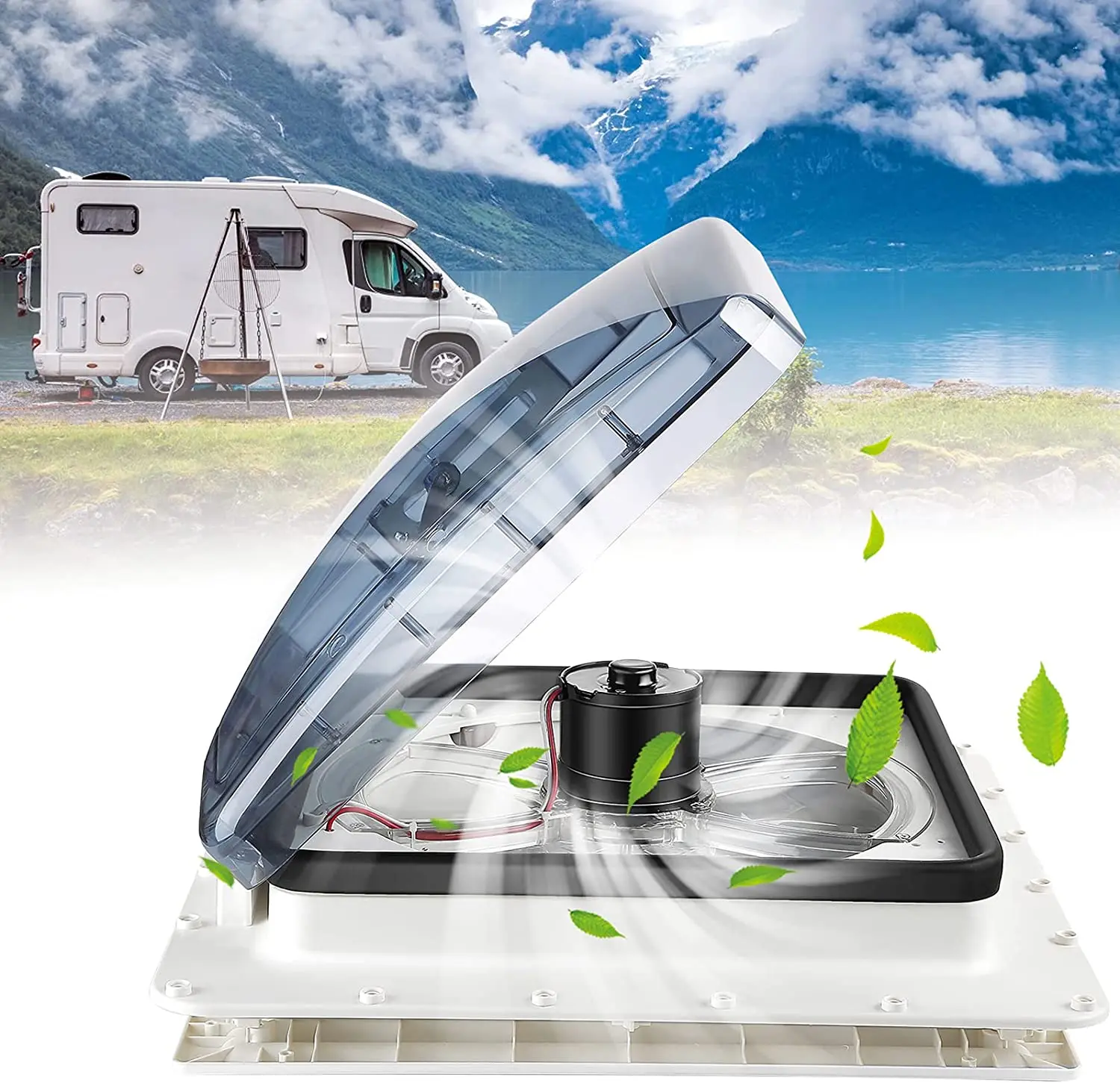 3 Speed 40x40cm Caravan RV Roof Skylight Motorhomes Vents with Rain Sensor 12V High Air Volume Electric RV Roof Vents Fan
