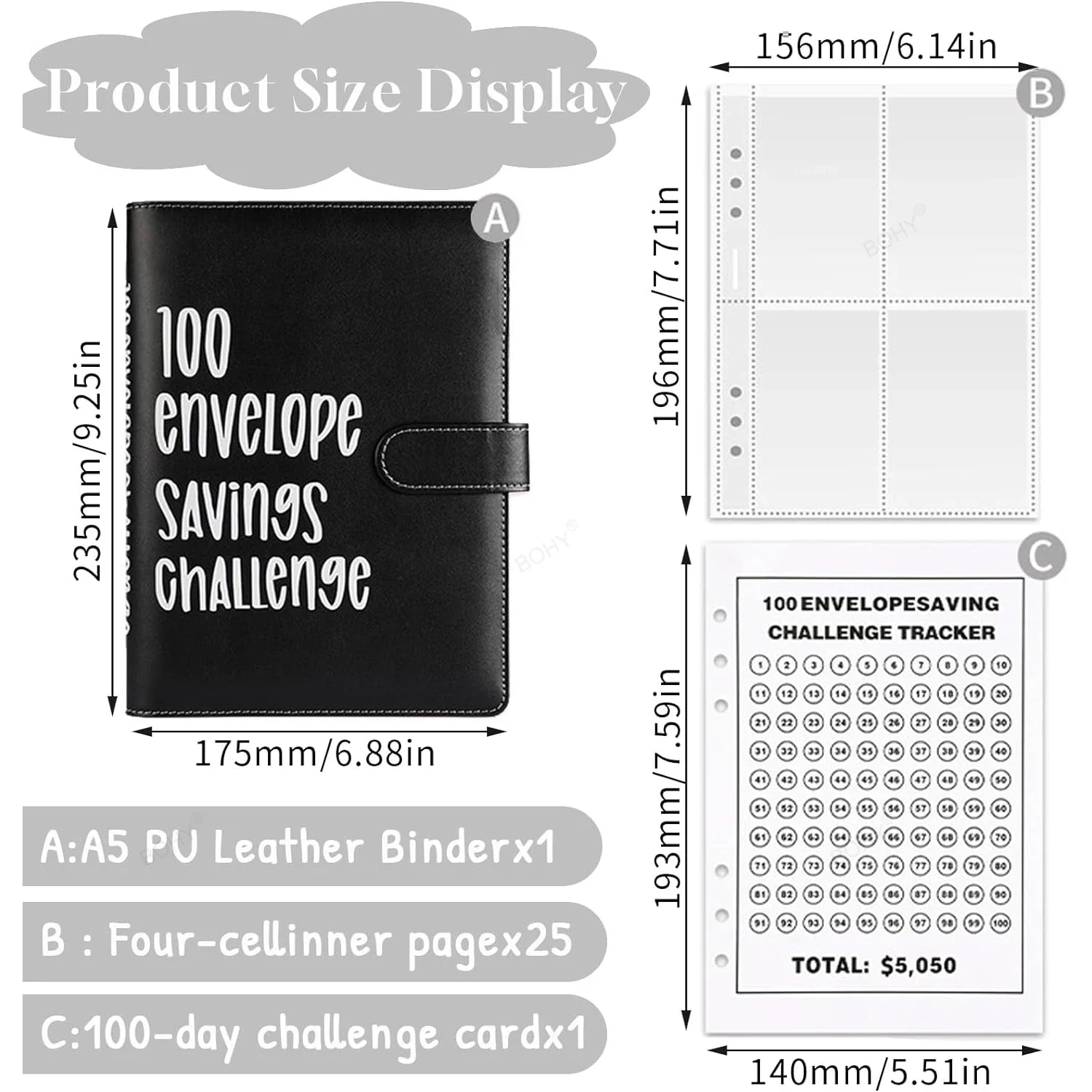 100 Envelopes Challenge Binder A6 Money Saving Budget Binder with Cash Envelopes for Adult