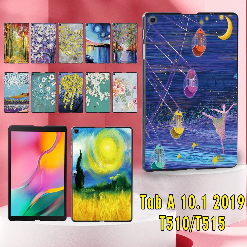 

Case for Samsung Galaxy Tab A 10.1inch 2019 SM-T510 SM-T515 Paint Pattern Ultra-slim Hard Plastic Back Tablet Shell Cover+Stylus