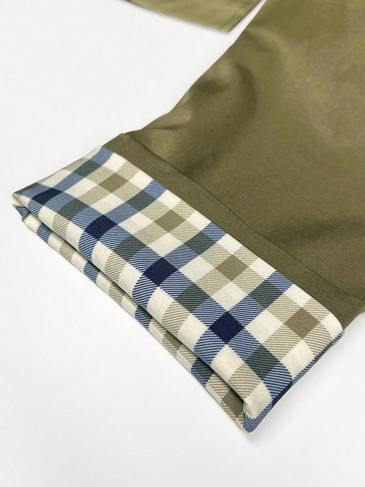 Novo em forro xadrez sólido trench coat mulher roupas único breasted manga longa jaqueta 2025 primavera outono senhora outwear