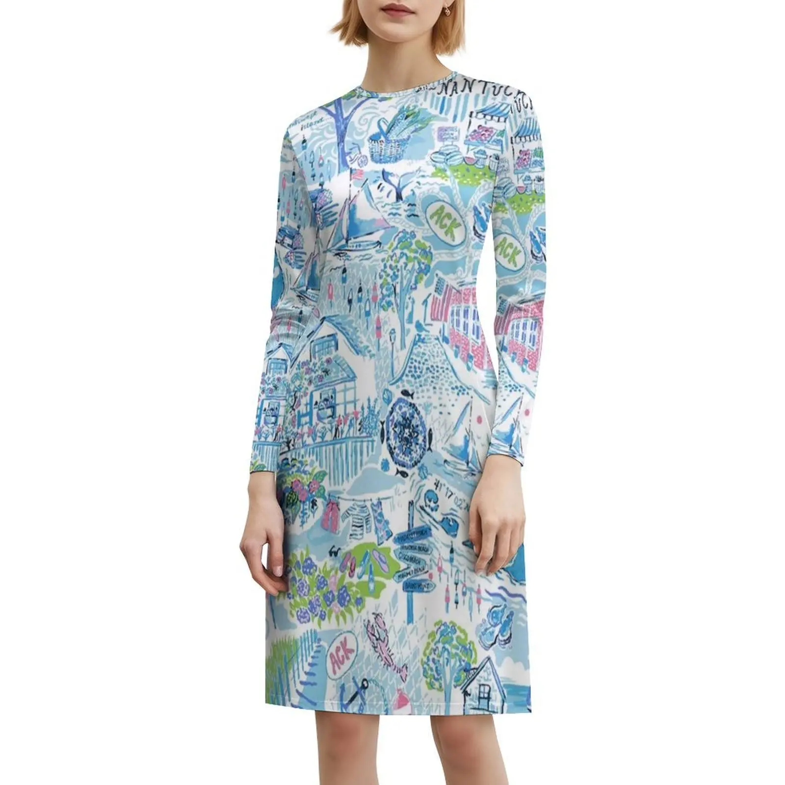 فستان Loves Lily Sea Floral Smock للنساء للربيع والصيف فستان كاجوال للحفلات وحقيبة المحفظة وفساتين الحفلات