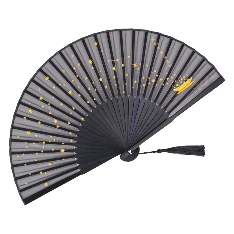 

Маленький складной ручной веер для женщин, бамбуковые шелковые веера в японском винтажном стиле для украшения свадебных танцев, черный цвет